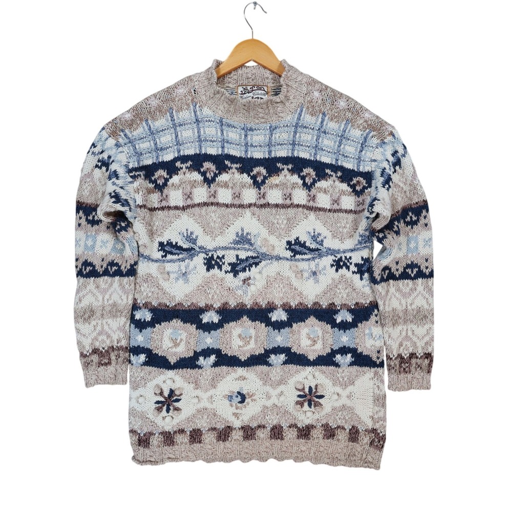 Heirloom Collectibles Sweater Womens Medium Blue‎ Ramie Cotton Vintage Fair Isle